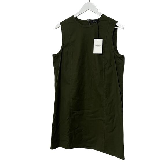 THEORY WOMENS SIZE 12 SLEEVELESS HIGH CREW NECK MINI SHIFT DRESS OLIVE GREEN NEW - Picture 5 of 15